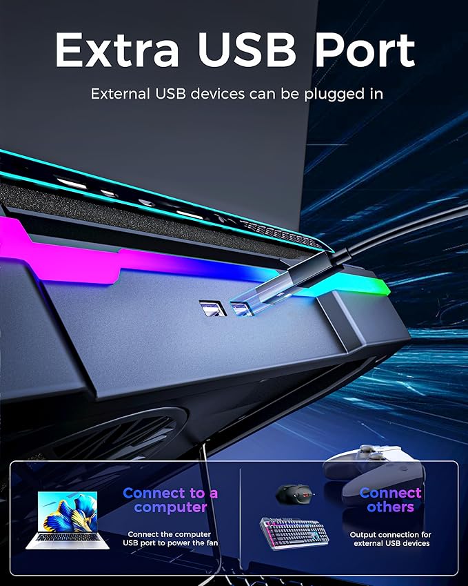 AICHESON Gaming Laptop Cooling Pad with Full RGB Lights, Powerful Cooler Fan Stand for 15-19 inch Gamer Laptops and PC Computers