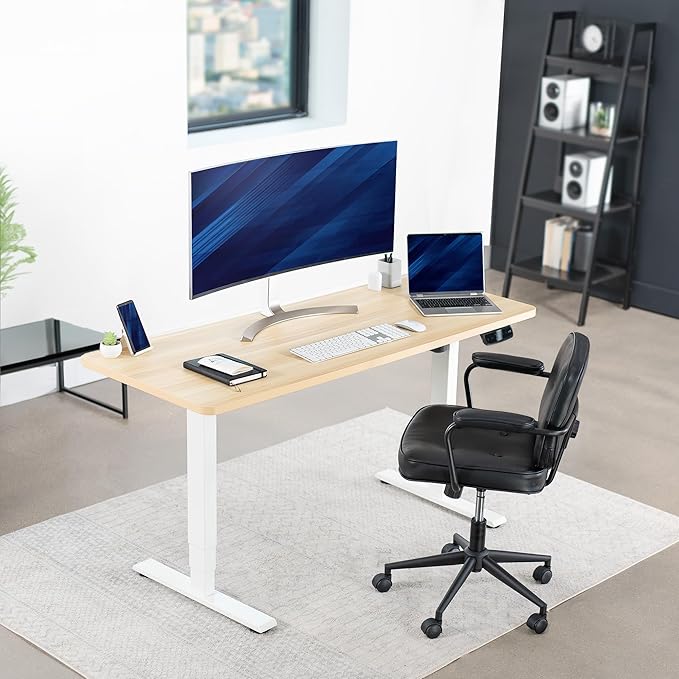 VIVO Electric Stand Up Desk Frame Workstation with Memory Touch Pad, Single Motor Ergonomic Standing Height Adjustable Base, White, DESK-V102EW