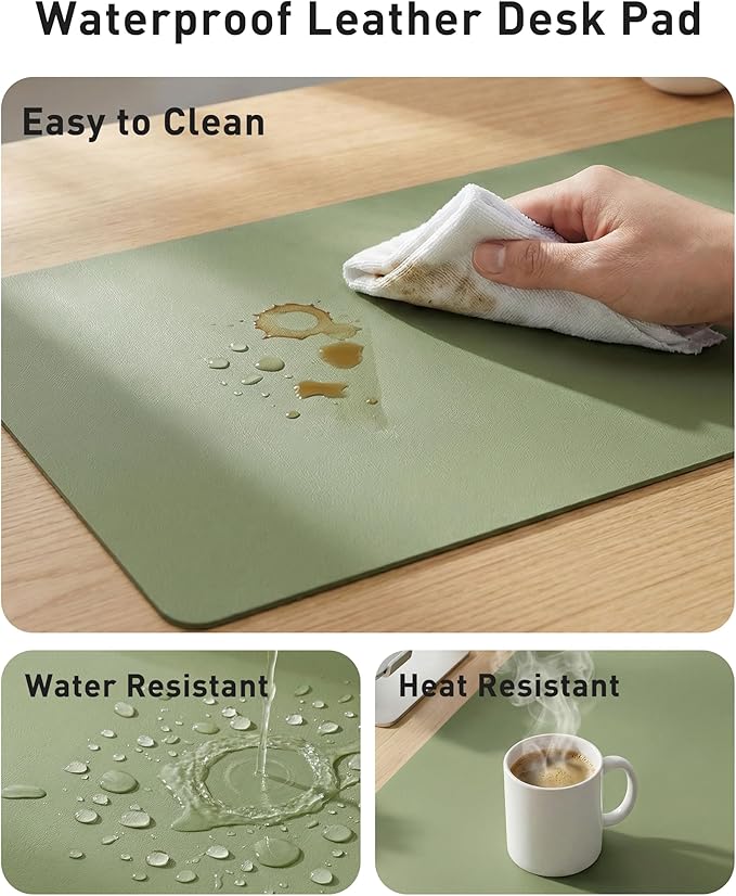 Aothia Faux Leather Desk Mat - Large Mouse Pad, Non-Slip PU Leather Blotter, Waterproof Writing Surface for Office and Home (Olive Green, 63" x 24")