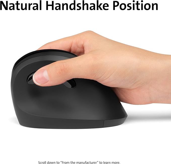 Kensington Pro Fit Ergo Vertical Wireless Mouse- Black (K75501WW), 2.8"x3"x4.4"