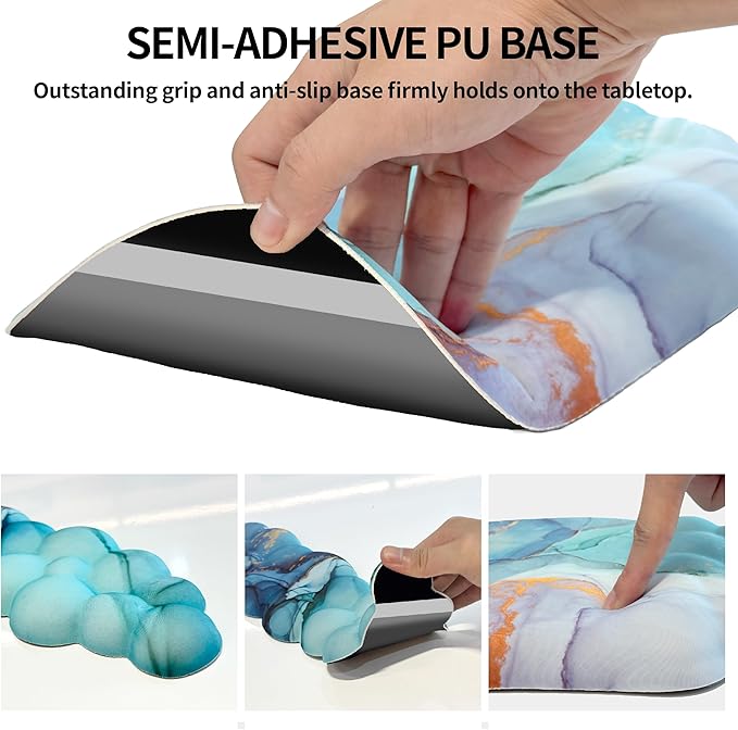 Ergonomic 2 in 1 Cloud Mouse Pad and Keyboard Wrist Rest, Non-Slip, Relieves Wrist Pain - Blue Marble