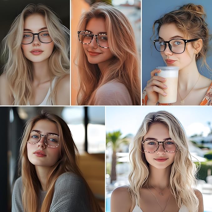 Blue Light Glasses for Woman Men | 99% Blue Light Blocking Glasses for Computer Gaming TV Phone Screen Square Frame | Anti Eyestrain & UV Glare Protection - 6 Pair