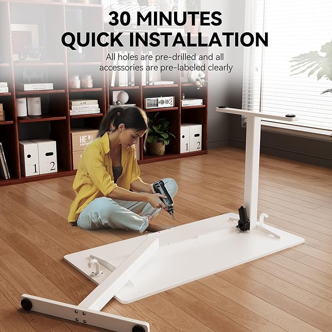 Electric Standing Desk,40x24 Inches Adjustable Height Stand up Desk, Sit Stand Home Office Desk with Splice Board, 3 Preset Heights,Equipped with Hooks,Ergonomic Computer Desk Workstation，White