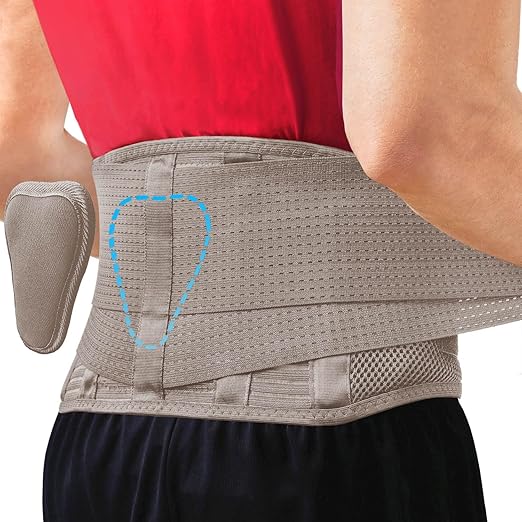 Sparthos Back Brace for Lower Back Pain - Immediate Relief from Sciatica, Herniated Disc - Lumbar Support Pad - For Home & Lifting At Work - For Men & Women - Fits 44–52″ Waist (Taupe-L, Check Sizing)