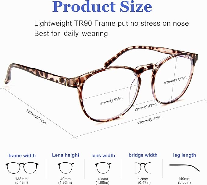 Blue Light Blocking Glasses Women/Men,Retro Round Anti Eyestrain Computer Gaming Glasses(2Pack)