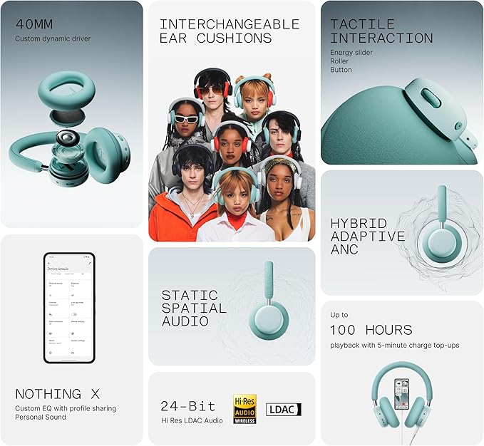CMF by Nothing Headphone Pro Active Noise Canceling Wireless Headphones Bluetooth 5.4 Over The Ear Headset, 50H ANC Playtime, Bass&Treble Slider, Custom EQ&Spatial Audio, Hi-Res LDAC, Light Green