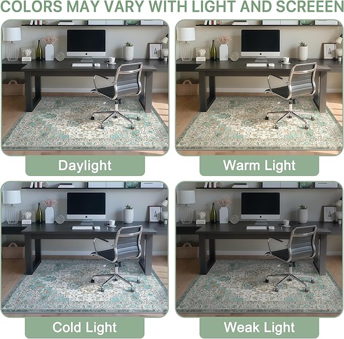 36"x48" Office Chair Mat for Hardwood Tile Floor, Under Desk Carpet Protector for Rolling Computer Chair Mat, Machine Washable Area Rug, Anti-Slip 1/5" Thick Low Pile Thin Vinyl Floor Mat, Cyan