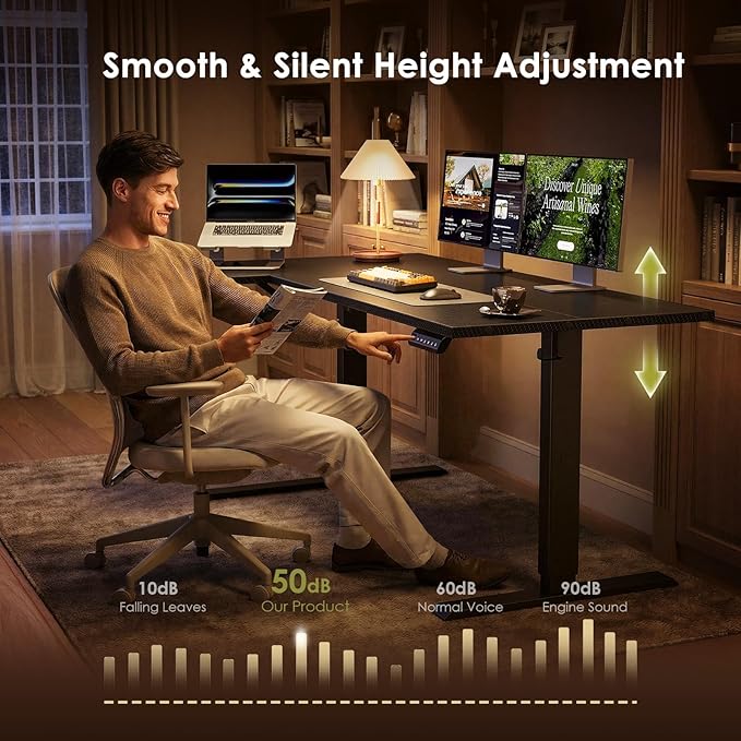 OffiGo Electric L Shaped Standing Desk, 63 Inches Height Adjustable Table, Reversiable Corner Stand Up Desk, Lifting Computer Table for Home Office, Computer Workstation, Carbon Fiber Black