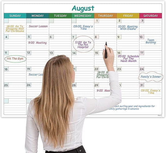 Large Dry Erase Calendar for Wall - Undated Dry Erase Calendar, Erasable Laminated Calendars for Wall with 8 Round Stickers, 40" x 28", Monthly Calendars for Office, Home, Classroom - Colorful