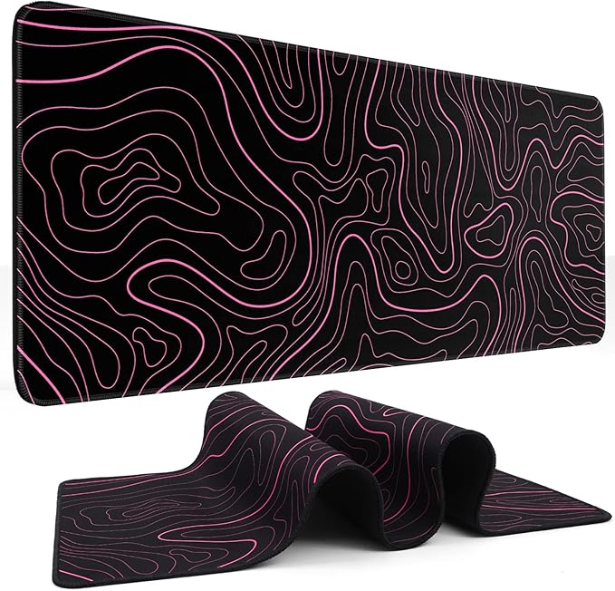 Mouse Pad Gaming Mousepad 31.5 x 11.8 in Large Mouse Pad for Keyboard and Mouse with Anti-Slip Rubber Base, Keyboard Pad XL Mouse Mat for Home and Office(Black with Red Topographic Line)