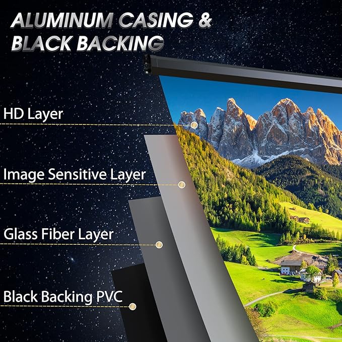 100" Motorized Projector Screen - Indoor and Outdoor Movies Screen 100 inch Electric 16:9 Projector Screen W/Remote Control