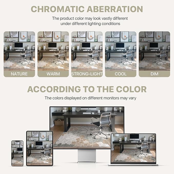 36"x48" Office Chair Mat for Hardwood Tile Floor, Under Desk Carpet Protector for Rolling Computer Chair Mat, Machine Washable Area Rug, Anti-Slip 1/5" Thick Low Pile Thin Vinyl Floor Mat, Taupe Grey