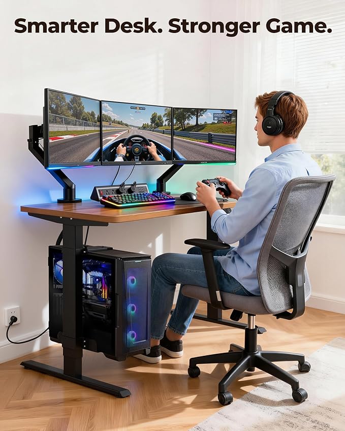 TOPSKY Dual Motor Electric Standing Desk Frame, Height Adjustable Sit Stand Base for Home Office, Fits Table Tops up to 70.8 x 31.5 Inch, 225 lb Capacity (Black, with CPU Stand)