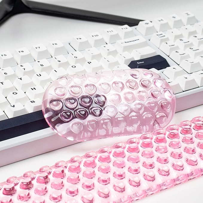 Ergonomic Gel Keyboard and Mouse Wrist Rest Set – Pink Wrist Rest for Computer Keyboard 75% 80%, Comfort & Support for Typing and Gaming