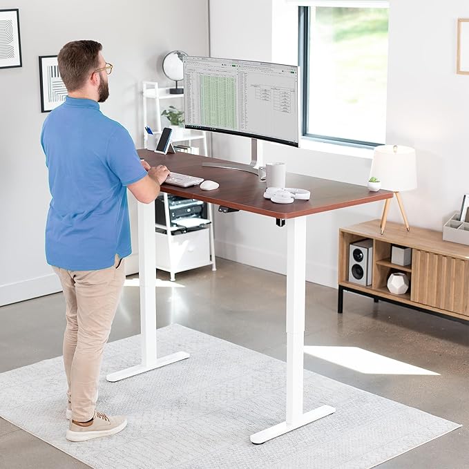 VIVO Electric 71 x 30 inch Stand Up Desk, Height Adjustable, Dark Walnut Top White Frame, Home and Office Furniture Sets, DESK-KIT-0W7D