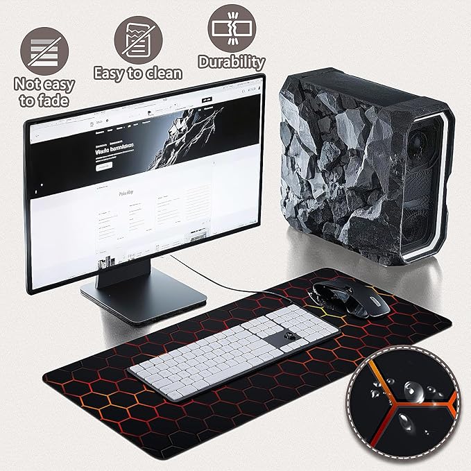 Gaming Mouse Pad - (31.5"×11.8") Honeycomb Large Mouse Pads for Desk - Desk Mat for Keyboard and Mouse with Non-Slip Base, Desks Pad Matfor Game/Office & Home