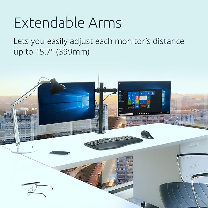 Kensington Dual Monitor Desk Mount, SmartFit Ergonomic Dual Monitor Arm for 2 Monitors Up to 32 inch and 17.6lbs for Office, Home, VESA Mount C-clamp Extended Monitor Stand, Black K55409WW