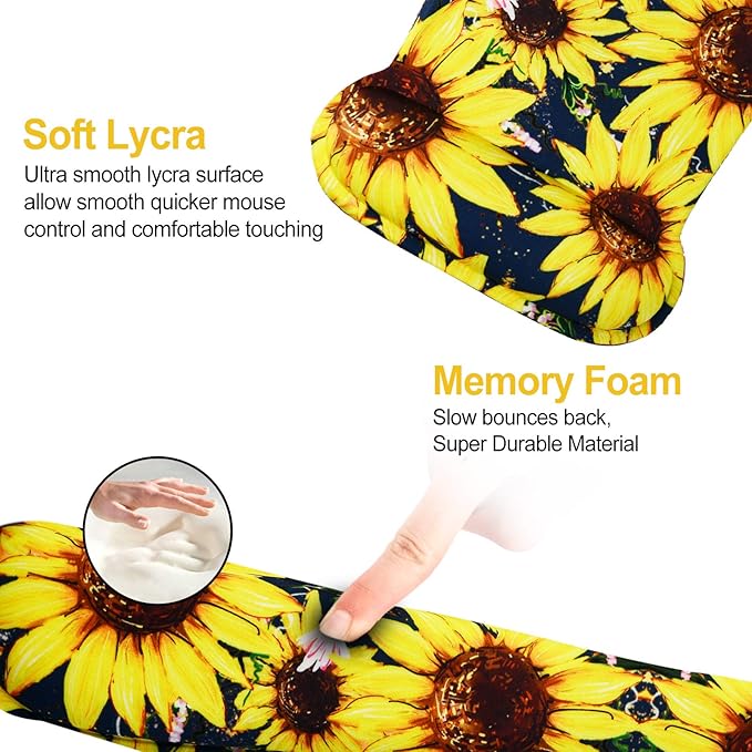 ToLuLu Keyboard Mouse Pad Wrist Rest Set, Gel Ergonomic Mouse Pads for Computer Laptop Office Home, Comfortable Mousepad Keyboard Wrist Support Memory Foam for Easy Typing Pain Relief, Nice Sunflower