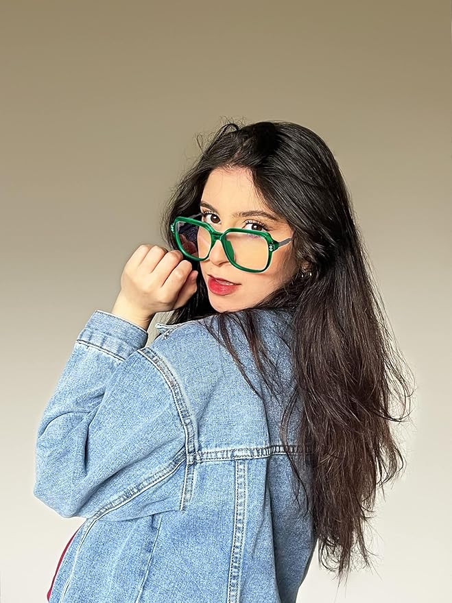 VISOONE Oversized Blue Light Blocking Glasses with Chic Square TR90 Frame and Metal Temple for Women Men REMY