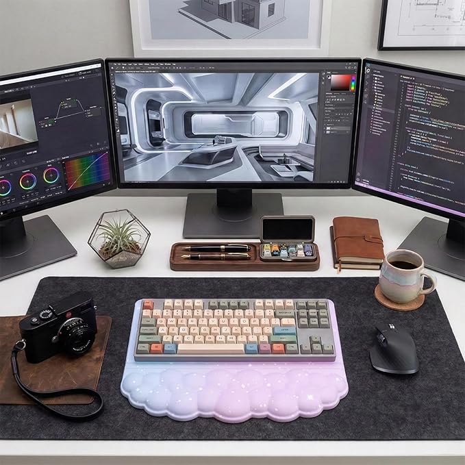 Computer Keyboard Stand Pad with Wrist Rest Purple Blue Cloud Keyboard Pad Support with Comfortable Galaxy Stars Wrist Pad Cute Girl Ergonomic Tilted Keyboard Riser Holder for Desktop Office Home