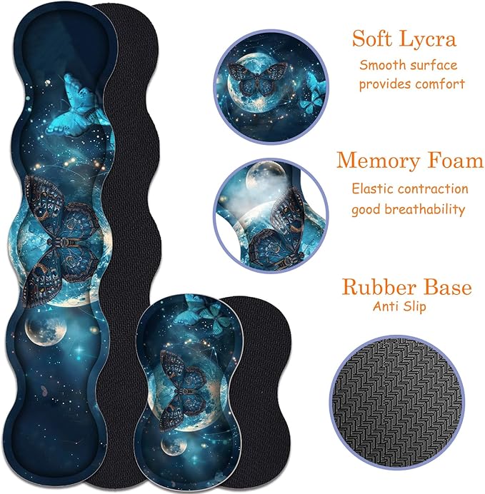 Large Gaming Mouse Pad + Keyboard Wrist Rest + Wrist Support + Coaster Set, Memory Foam Ergonomic for Easy Typing, XXL Extended Gaming Mouse Pad Table Pad - Selenophora Sibirica