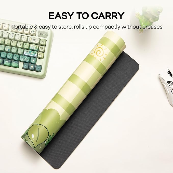 KiiBOOM X Cosydiaries Rainy Froggy Day Desk Mat, Non-Slip, 35.4’’ x 15.7’’, Large Gaming & Office Mouse Pad for Keyboard/Mouse/Laptop, PU Leather, Durable & Waterproof