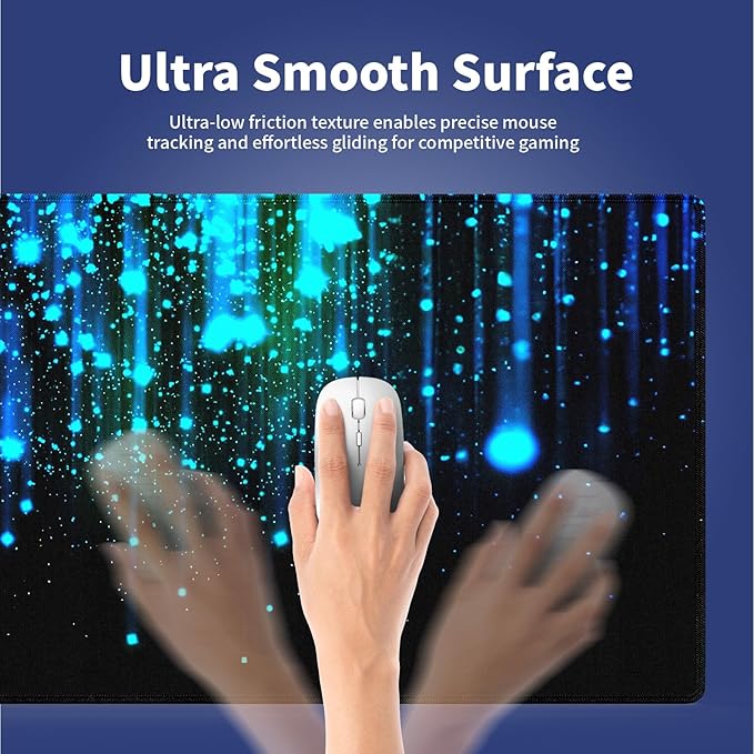 Extra Large Gaming Mouse Pad (31.5" x 11.8") with Durable Stitched Edges – Ethereal Blue Sparkling Light Rain, Anti-Slip Rubber Base & Smooth Fabric Surface Extended XXL Desk Mat