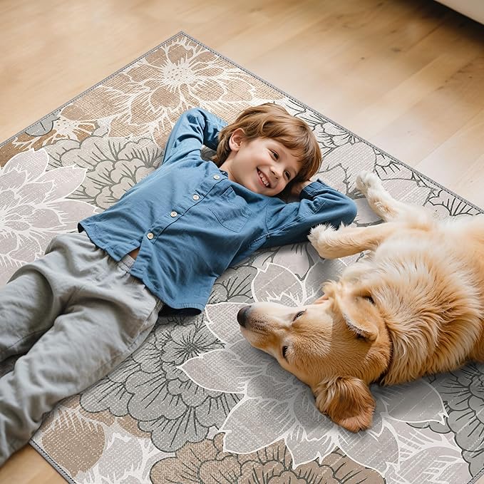 48"x60" Office Chair Mat for Hardwood Tile Floor, Under Desk Carpet Protector for Rolling Computer Chair Mat, Machine Washable Area Rug, Anti-Slip 1/5" Thick Low Pile Thin Vinyl Floor Mat, Taupe Grey