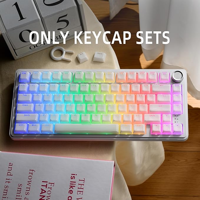 XVX Jelly Keycaps, Ceramic Style Keyboard Keycaps, White Shine Through Keycap Set OEM Profile Compatible with 61/68/84/87/98/100 ANSI and ISO Layout MX Switches Mechanical Keyboard