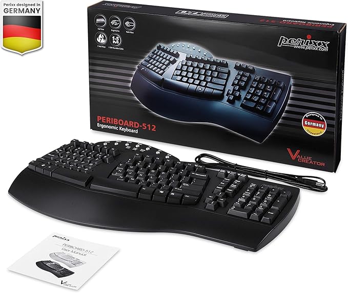 Perixx Wired USB Ergonomic Split Keyboard with Trackball Mouse