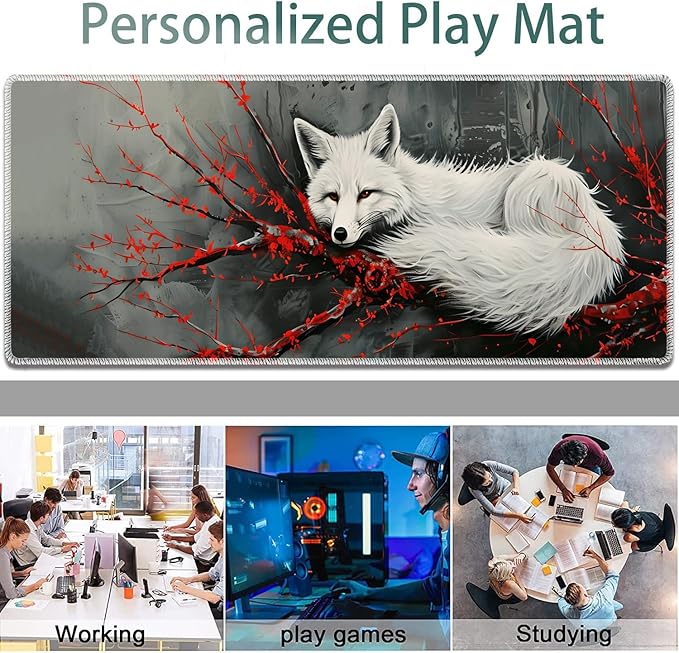 Large Gaming Mouse Pad + Keyboard Wrist Rest + Wrist Support + Coaster Set, Memory Foam Ergonomic for Easy Typing, XXL Extended Gaming Mouse Pad Table Pad - Red Branch and Fox