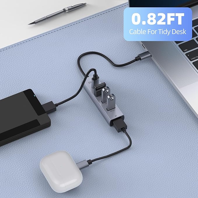 USB C to USB A Hub Splitter 5 Ports with BC Charging Aluminum Thunderbolt to USB C Hub Multiport Adapter USB 3.0 5Gbps Type C Hub Extender for Laptop Mac iPad PC Surface XPS and More(0.82FT5in1)