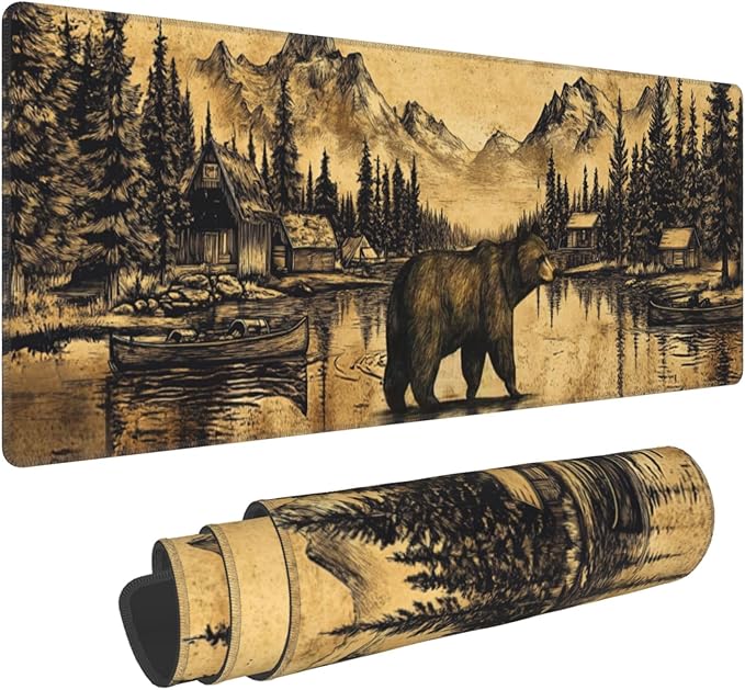 Vintage Bear Desk Mat Large Gaming Mouse Pad Bear Extended Mousepad Big in Laptop Computer Mouse Keyboard Mat for Office Desk Decor 31.5x12 in