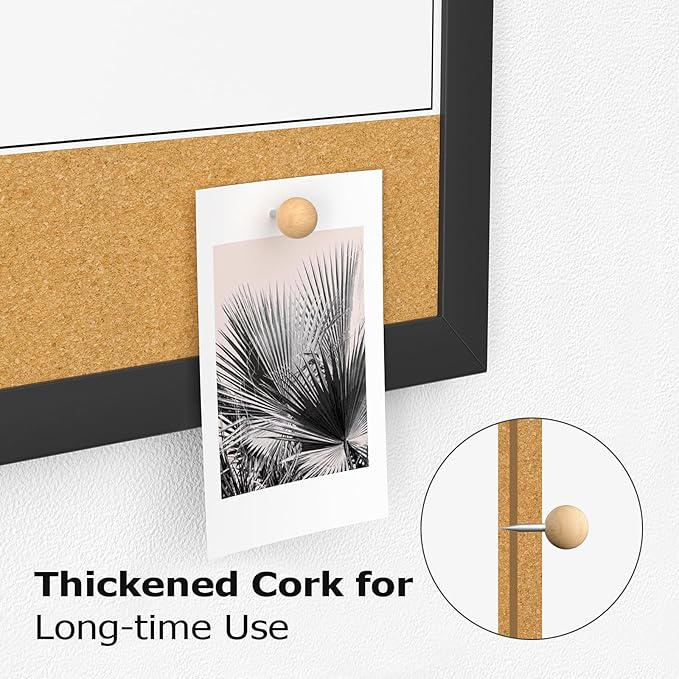 Dry Erase Calendar Cork Board Combo, 18 x 24 Inches Monthly Calendar Whiteboard for Wall, Magnetic White Board with Wood Framed, Hanging Dry Erase Board for Kitchen Home Office School Planner