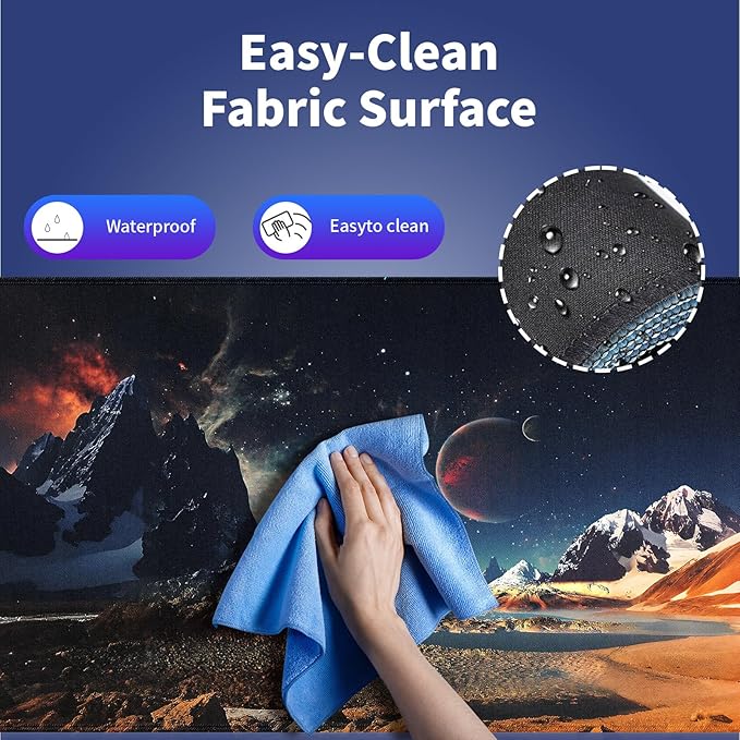 Wknoon. Extra Large Gaming & Office Mouse Pad (31.5" x 11.8") with Durable Stitched Edges – Alien Panorama Mystic Mountains & Cosmic Sky with Stars and Fiery Nebula, Anti-Slip Extended XXL Desk Mat