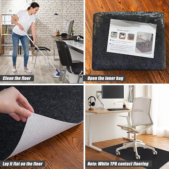 Sycoodeal Office Chair Mat for Hardwood Floor,Office Computer Gaming Chair Mat for Tile Floor,Large Floor Protector Rug,Anti-Slip,Easy to Clean,Pure Black(48"x60")