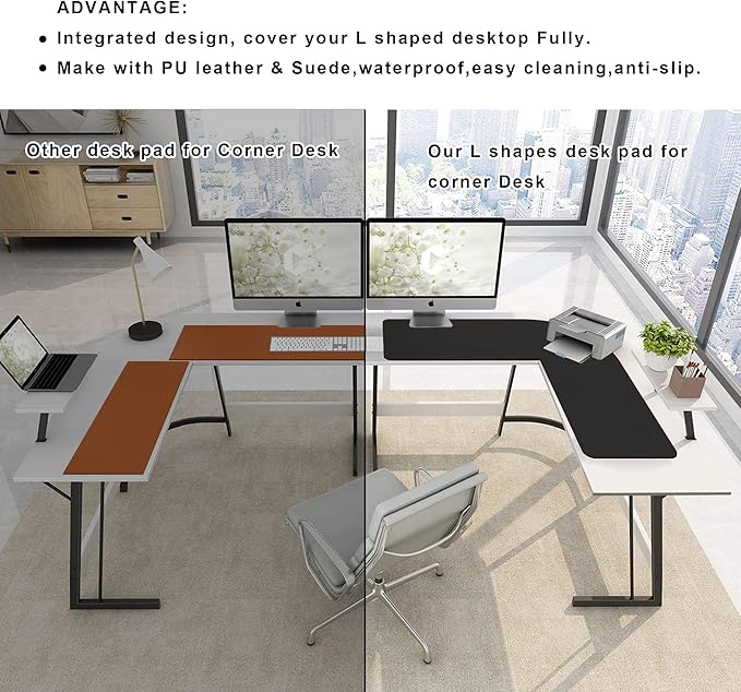 ZORESYN L Shaped Desk Mat 39.4"(L) x 39.4"(S) x 13"(W), Computer Corner Desk Pad, Large Waterproof PU Leather Mouse pad for Corner Desk, Writing Desk Pad Protector - Black