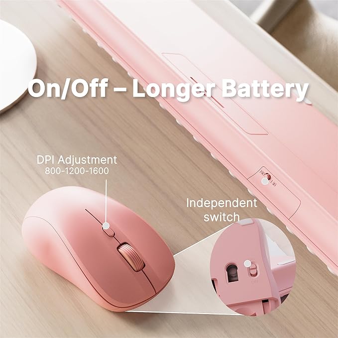 x UBOTIE Wireless Keyboard and Mouse Combo with 110 Round Keycaps, Power Switch, and Scissor-Switch Typing Feel – Ideal for Office Use(Pink Gradient)