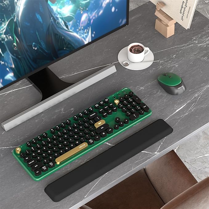 Colorful Wireless Computer Keyboards Mouse Combos, UBOTIE Polychrome Round Keycaps Retro PC Keyboards 2.4GHz Radio Frequency Connection with Optical Mouse Power Switch (Green-Black)
