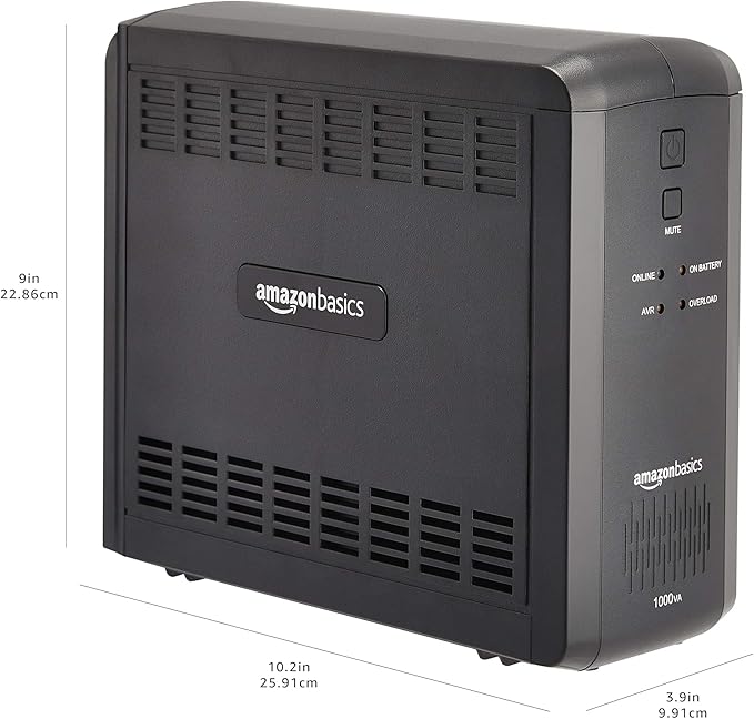 Amazon Basics UPS Battery Backup & Surge Protector, 1000VA/550W, 9 Outlets, Line Interactive Uninterruptible Power Supply with AVR Sinewave Technology, Black
