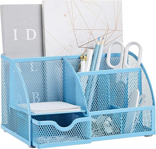 Annova Desk Organizer Wire Mesh 3 Tier Sliding Drawers Paper Sorter/Multifunctional/Premium Solid Construction for Letters, Documents, Mail, Files, Paper, Kids' Art Supplies (Blue)