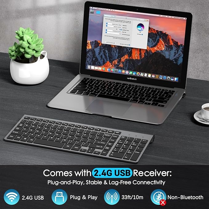 JOYACCESS Wireless Keyboard, 2.4G Slim and Compact Wireless Keyboard with Numeric Pad for Laptop, MacBook Air, Apple, Computer, PC(Black and Grey)