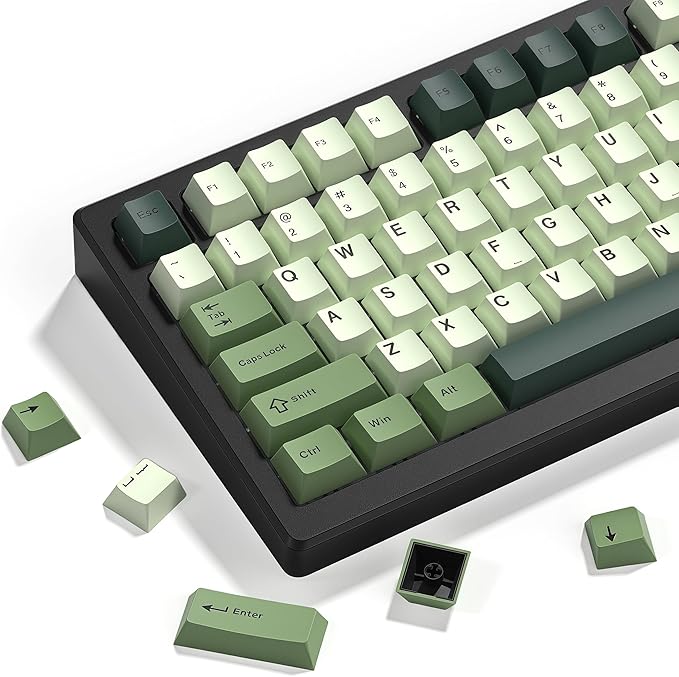 dagaladoo Double Shot PBT keycaps, Cherry Profile Keyboard Key caps, Matcha Green Custom keycaps 75 Percent 138-key Set for 60% 65% 75% 100% Cherry Gateron MX Mechanical Keyboard
