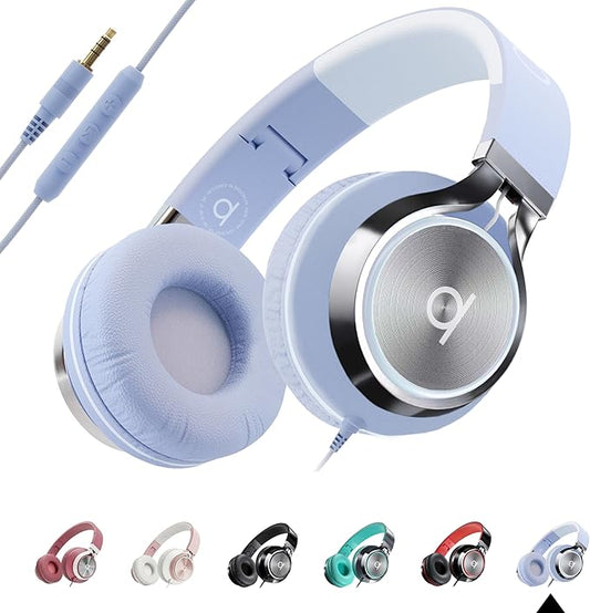 ARTIX CL750 Wired Headphones with Mic & Volume Control — Noise Isolating On-Ear Headphones for Computer and Laptop Wired, Plug in Corded Headphone with Wire (Foldable, Aux Jack 3.5mm)