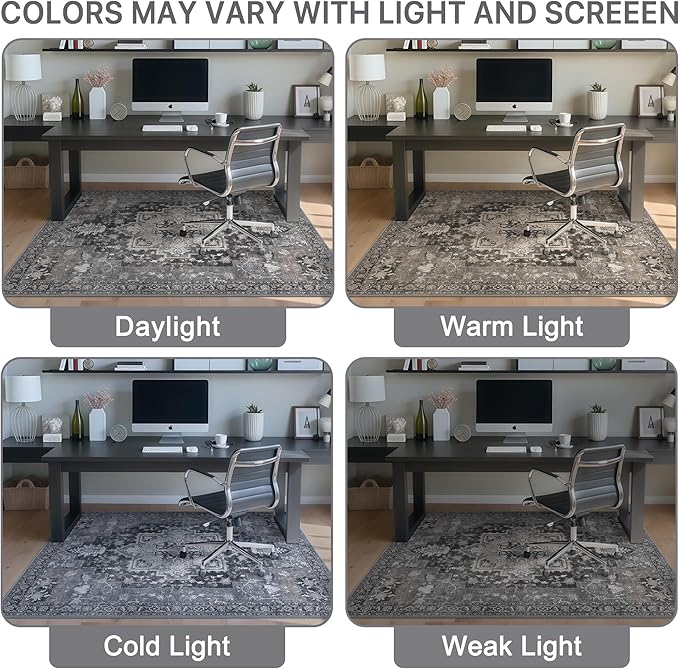 36"x60" Office Chair Mat for Hardwood Tile Floor, Under Desk Carpet Protector for Rolling Computer Chair Mat, Machine Washable Area Rug, Anti-Slip 1/5" Thick Low Pile Thin Vinyl Floor Mat, Black