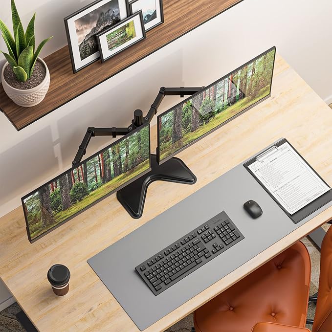 Free Standing Dual Monitor Stand for 13-27'' Screens, Dual Monitor Arms for 2 Monitors up to 22 lbs, Adjustable Dual Monitors Mount with C-Clamp and Grommet, VESA 75/100mm, Black