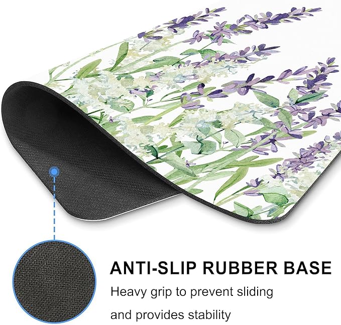 Floral Flower Mouse Pad Purple White Green Plant Leaf Women Mousepad Nature Aesthetic Pretty Desk Computer Gaming Office Cute Non-Slip Wireless Mat Washable Decor Accessories Pattern Laptop Travel