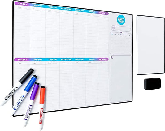 Dry Erase Weekly Extra Thick Magnetic Calendar for Refrigerator: 17x13 Two Week Planner and 6x9 White Board, 4 Fine Tip Markers and Eraser with Magnets. Stain Resistant. Shipped Flat.