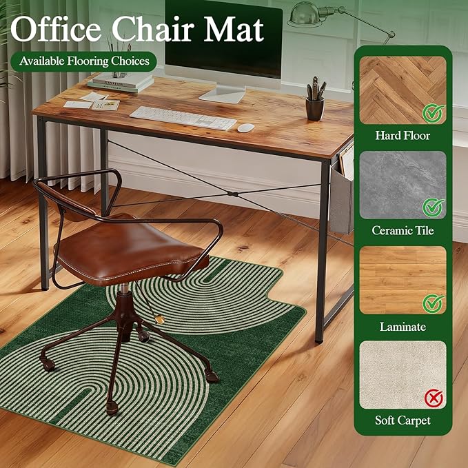Office Chair Mat for Hardwood Floor & Tile Floor,36"X 48" Heavy Duty Desk Chair Mat for Hard Floors, Under Desk Rug for Rolling Computer Chair,Anti Slip,Low Pile Carpet Protector-Convex Geo Green