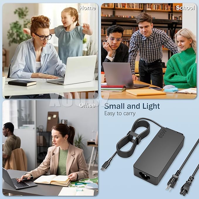 XOUBZ 65W USB C Laptop Charger Compatible with Lenovo ThinkPad Yoga Chomebook and More USB Type C Power Adapter